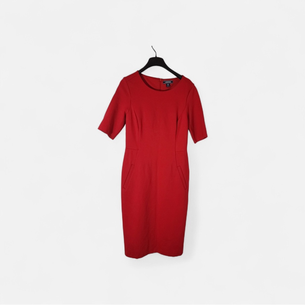 Lands' End Red Short-Sleeve Midi Sheath Dress
